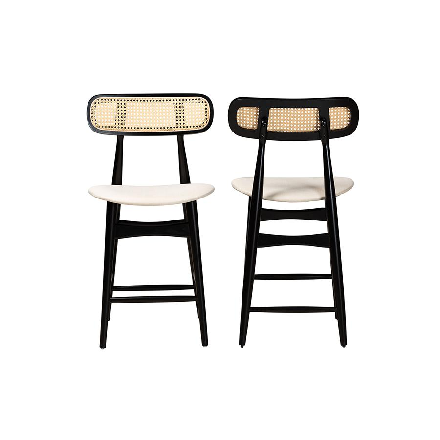 Cream Fabric and Black Finished Wood 2-Piece Counter Stool Set