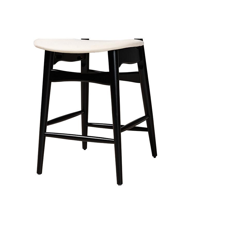 Cream Fabric and Black Finished Wood 2-Piece Counter Stool Set