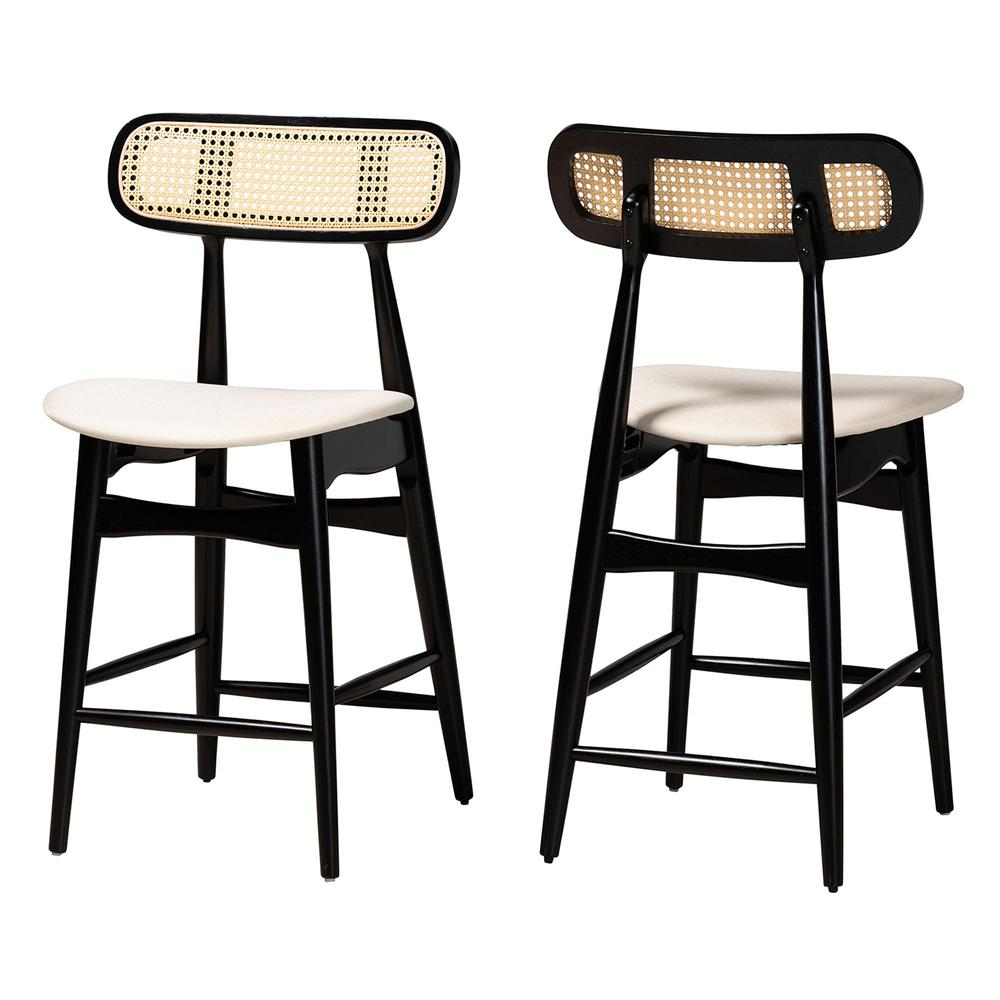 Cream Fabric and Black Finished Wood 2-Piece Counter Stool Set