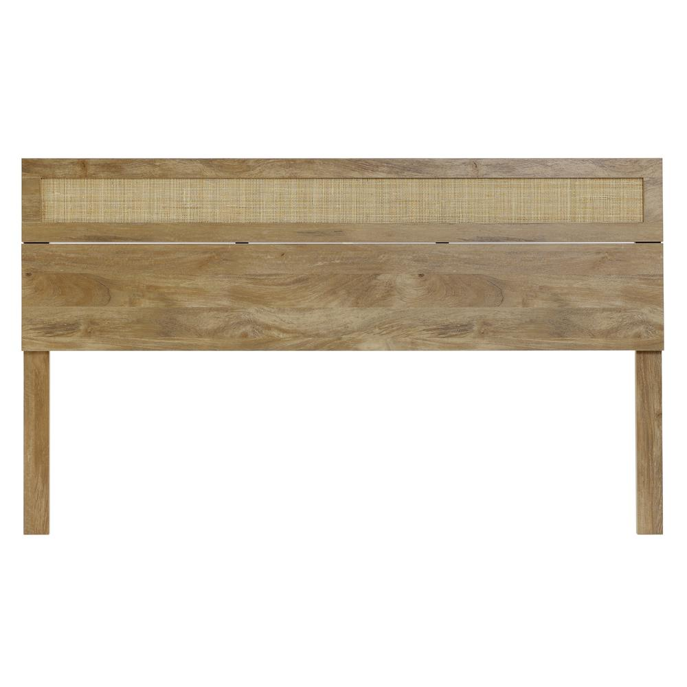 Oak Finish Manufactured Wood with Rattan Top Headboard, King