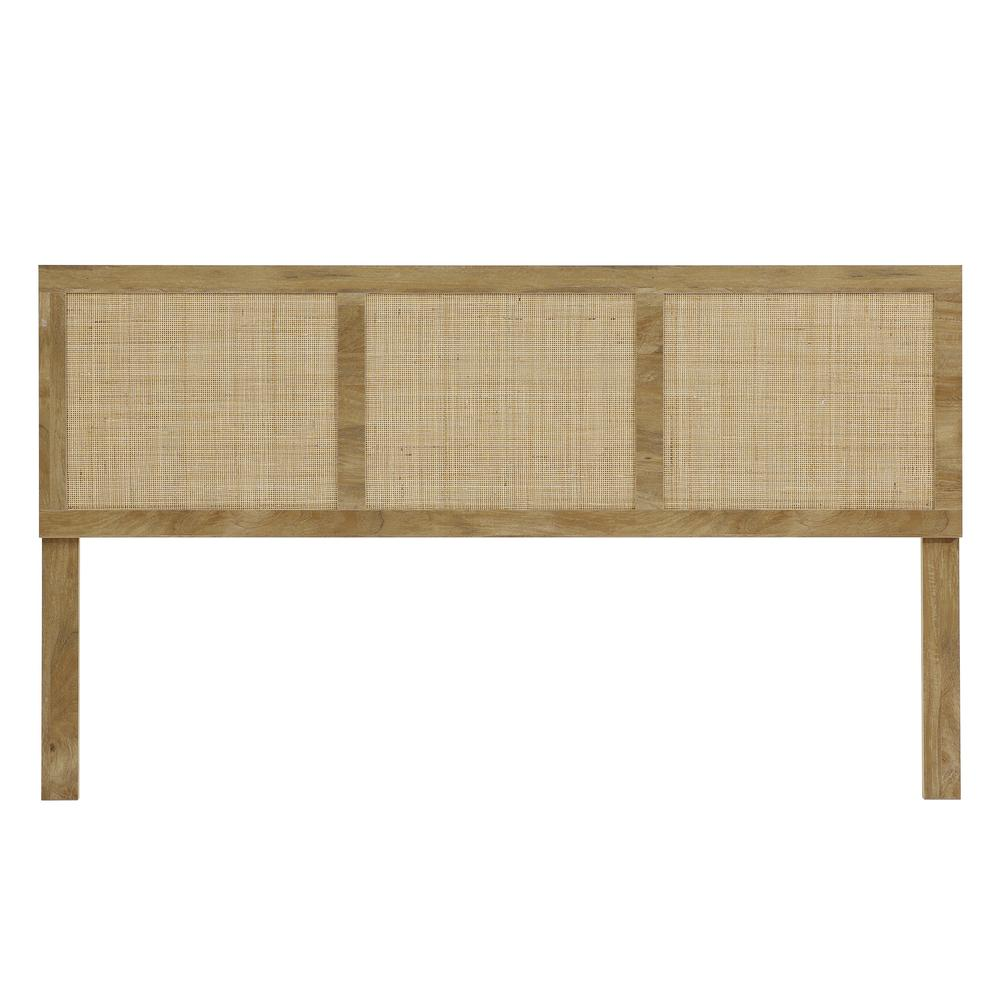 Oak Finish Manufactured Wood with Rattan Panels Headboard, King