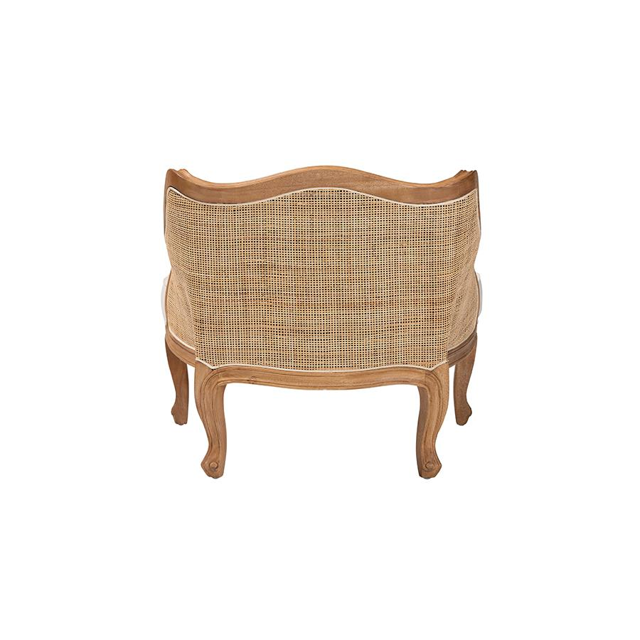 French Beige Fabric and Honey Oak Finished Wood Low Seat Accent Chair