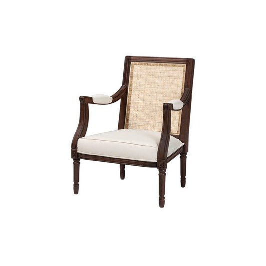 Traditional French Beige Fabric and Dark Brown Finished Wood Accent Chair