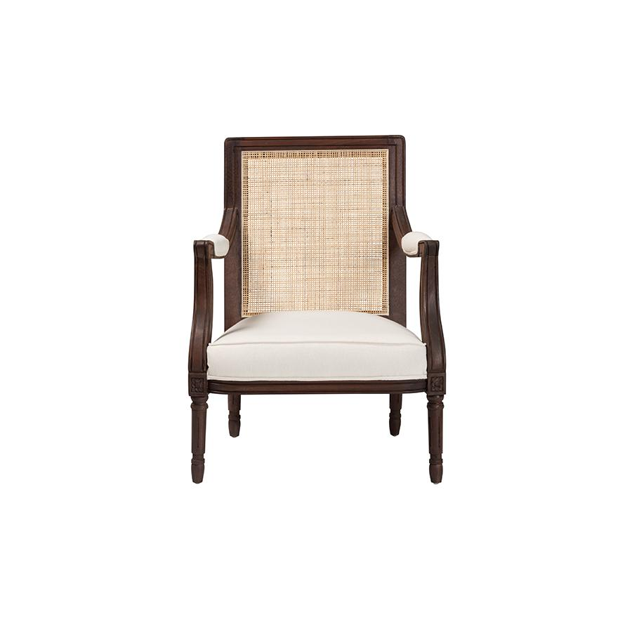 Traditional French Beige Fabric and Dark Brown Finished Wood Accent Chair