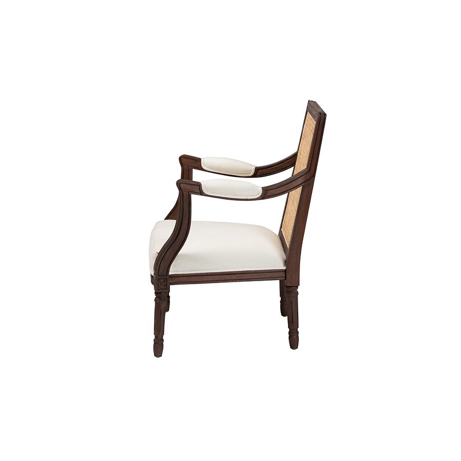 Traditional French Beige Fabric and Dark Brown Finished Wood Accent Chair