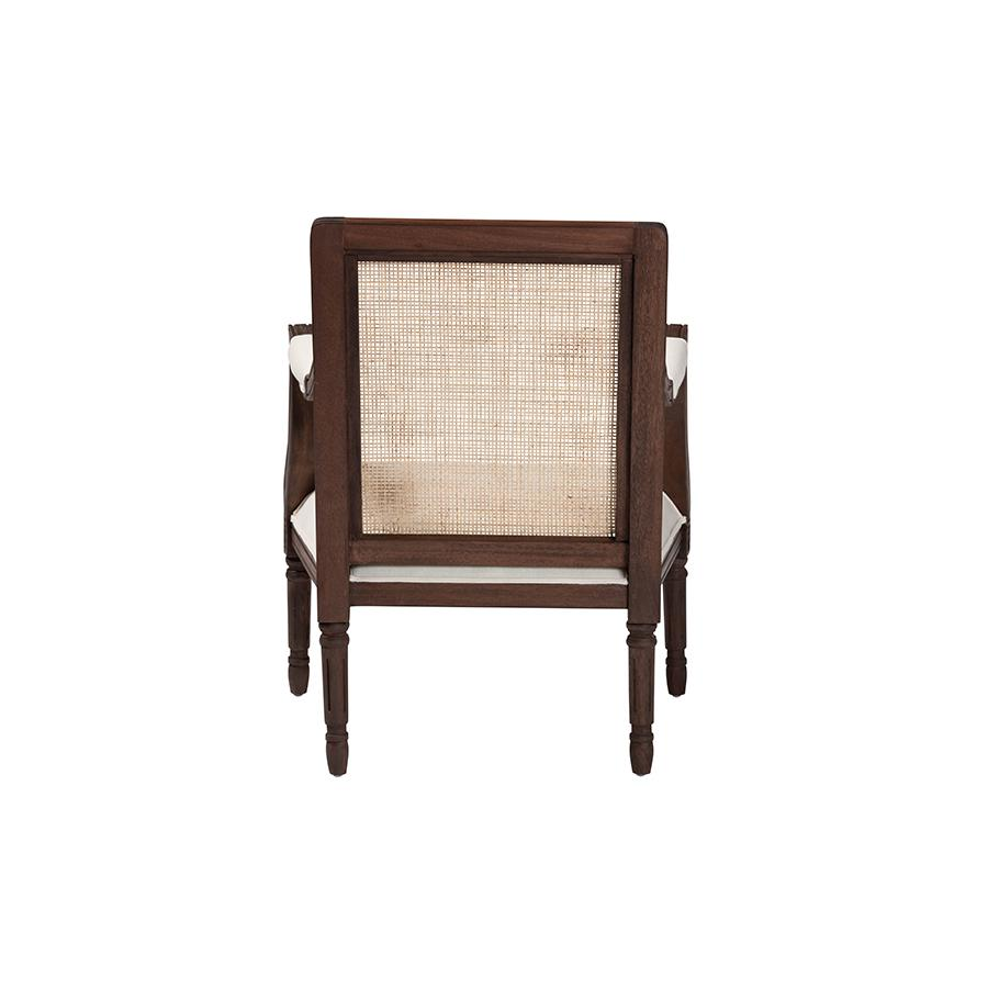 Traditional French Beige Fabric and Dark Brown Finished Wood Accent Chair