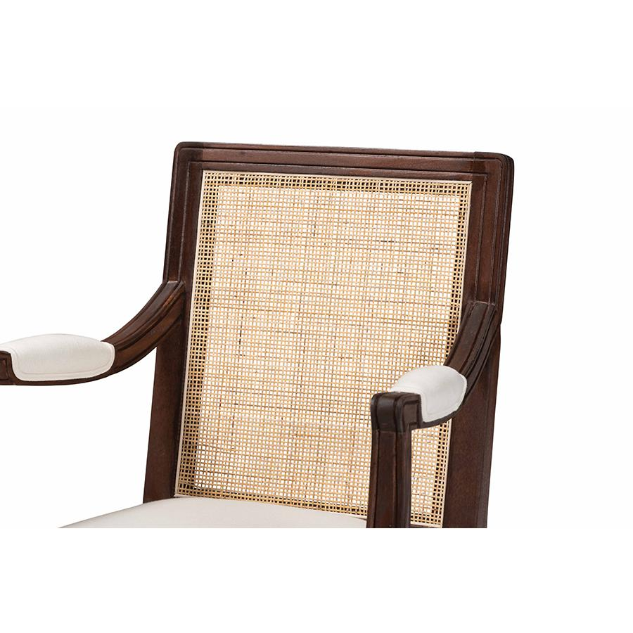 Traditional French Beige Fabric and Dark Brown Finished Wood Accent Chair