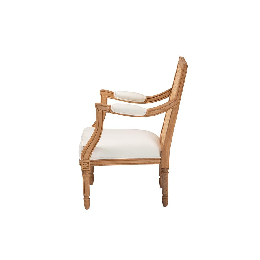 Traditional French Beige Fabric and Honey Oak Finished Wood Accent Chair