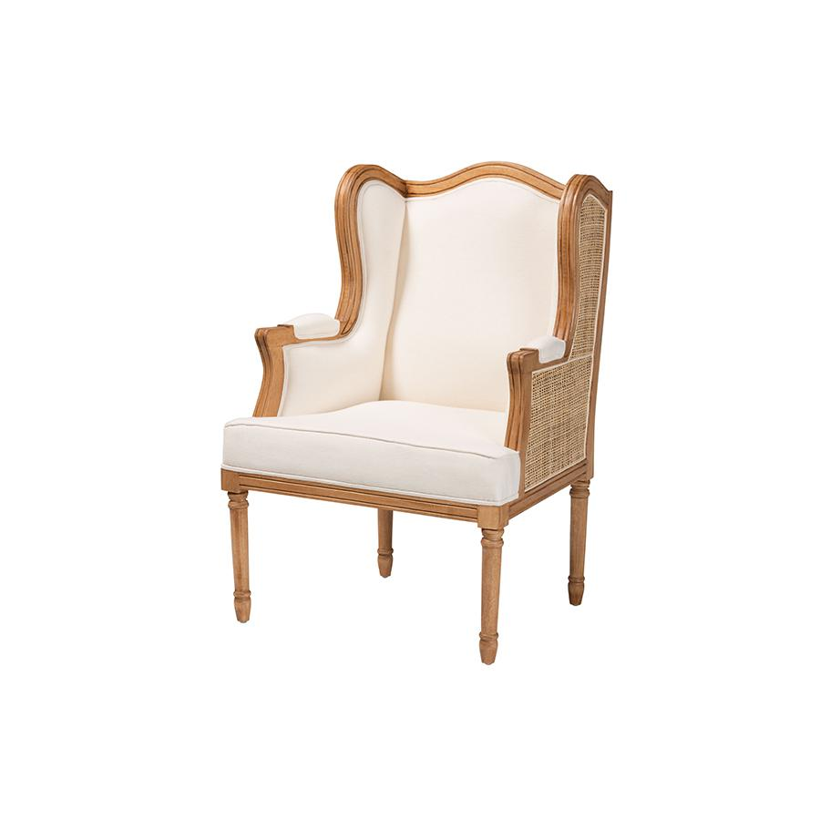 Rachana Traditional French Beige Fabric and Honey Oak Finished Wood Accent Chair