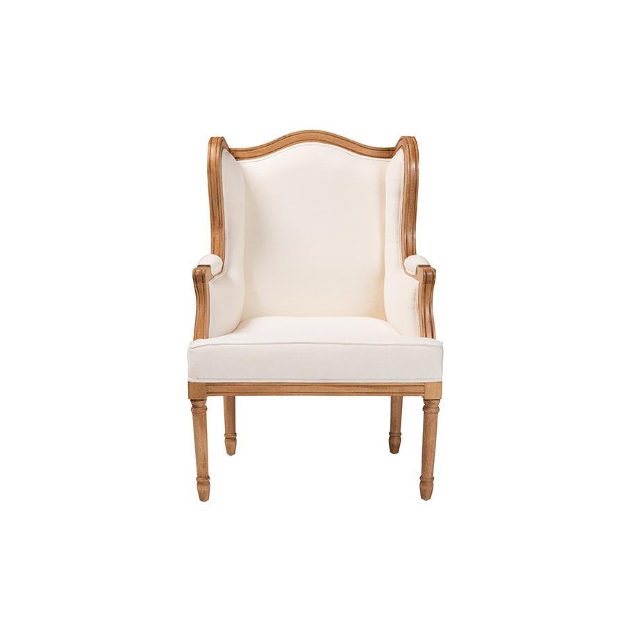 Rachana Traditional French Beige Fabric and Honey Oak Finished Wood Accent Chair