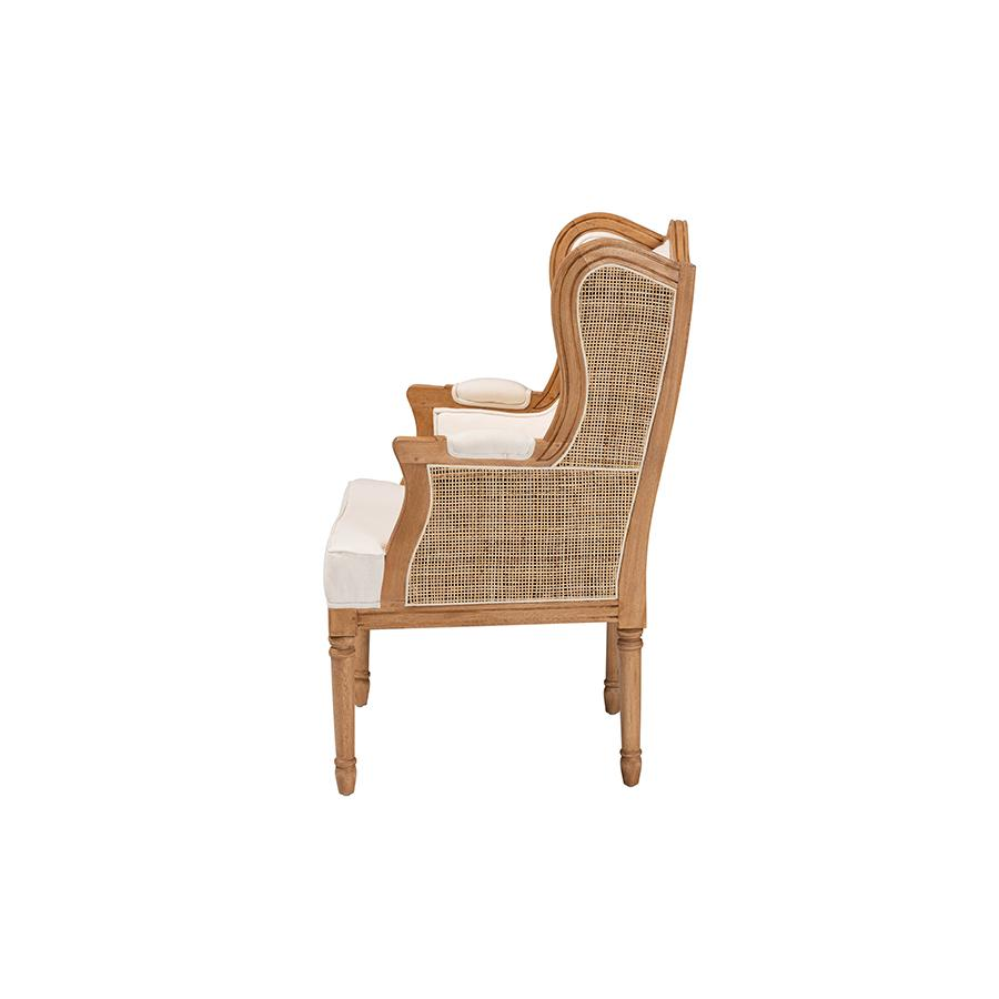 Rachana Traditional French Beige Fabric and Honey Oak Finished Wood Accent Chair