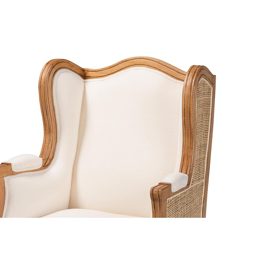 Rachana Traditional French Beige Fabric and Honey Oak Finished Wood Accent Chair