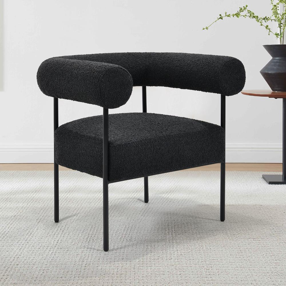 Shena Black Boucle Fabric with Black Leg Accent Chair