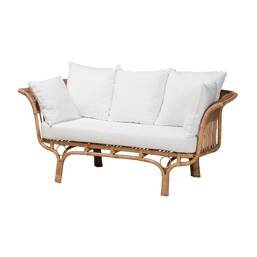 bali & pari Edana Modern Bohemian Natural Rattan Sofa With Cushion