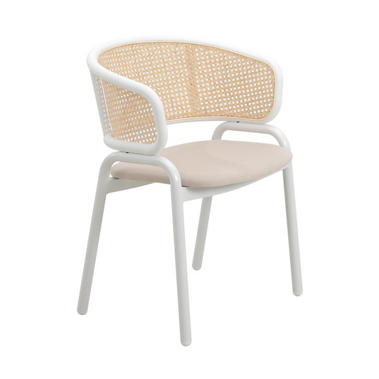 Ervilla Modern Dining Chair with White Powder Coated Steel Legs and Wicker Back