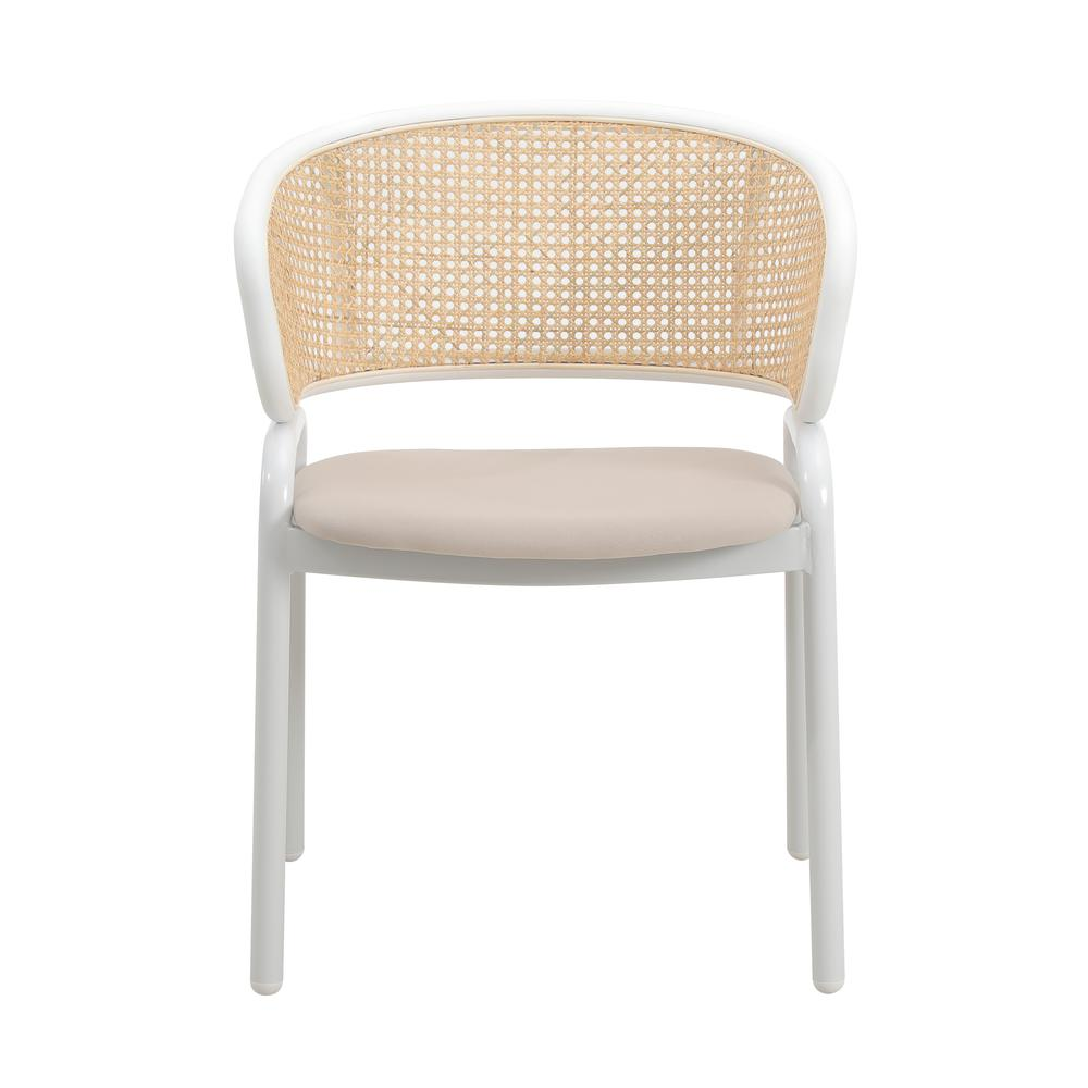 Ervilla Modern Dining Chair with White Powder Coated Steel Legs and Wicker Back