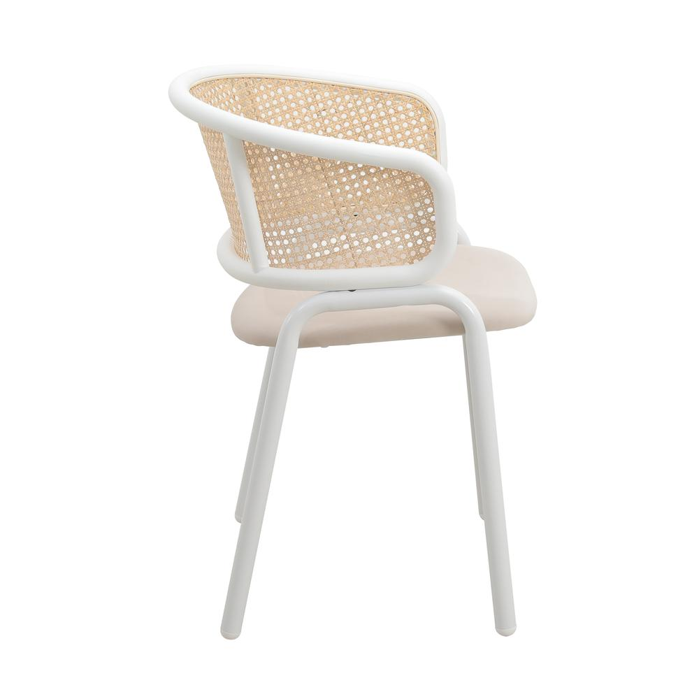 Ervilla Modern Dining Chair with White Powder Coated Steel Legs and Wicker Back