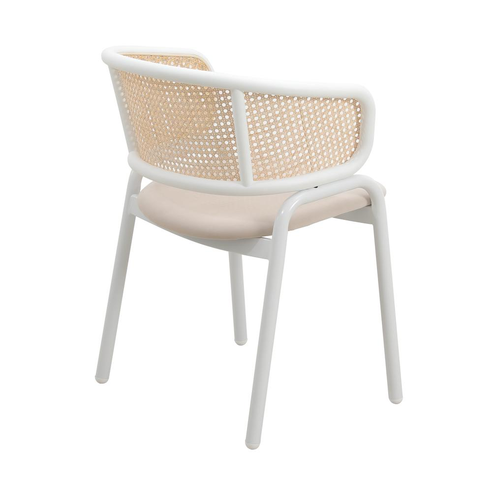 Ervilla Modern Dining Chair with White Powder Coated Steel Legs and Wicker Back