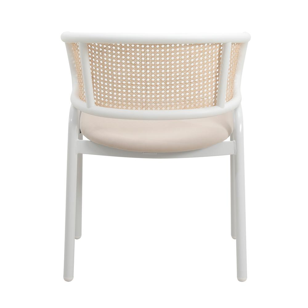 Ervilla Modern Dining Chair with White Powder Coated Steel Legs and Wicker Back