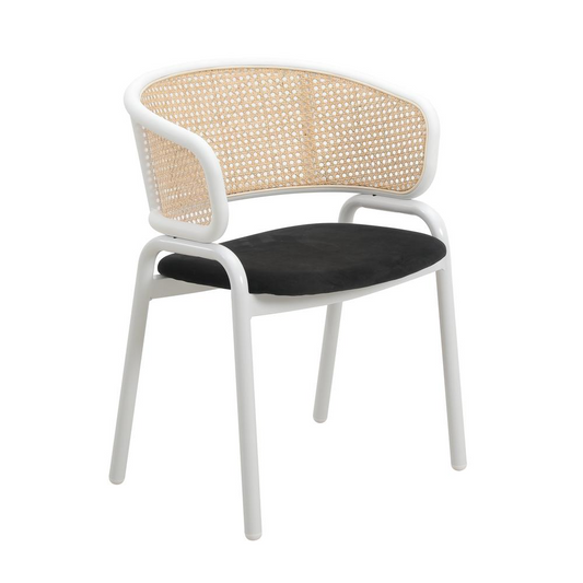 Ervilla Modern Dining Chair with White Powder Coated Steel Legs and Wicker Back