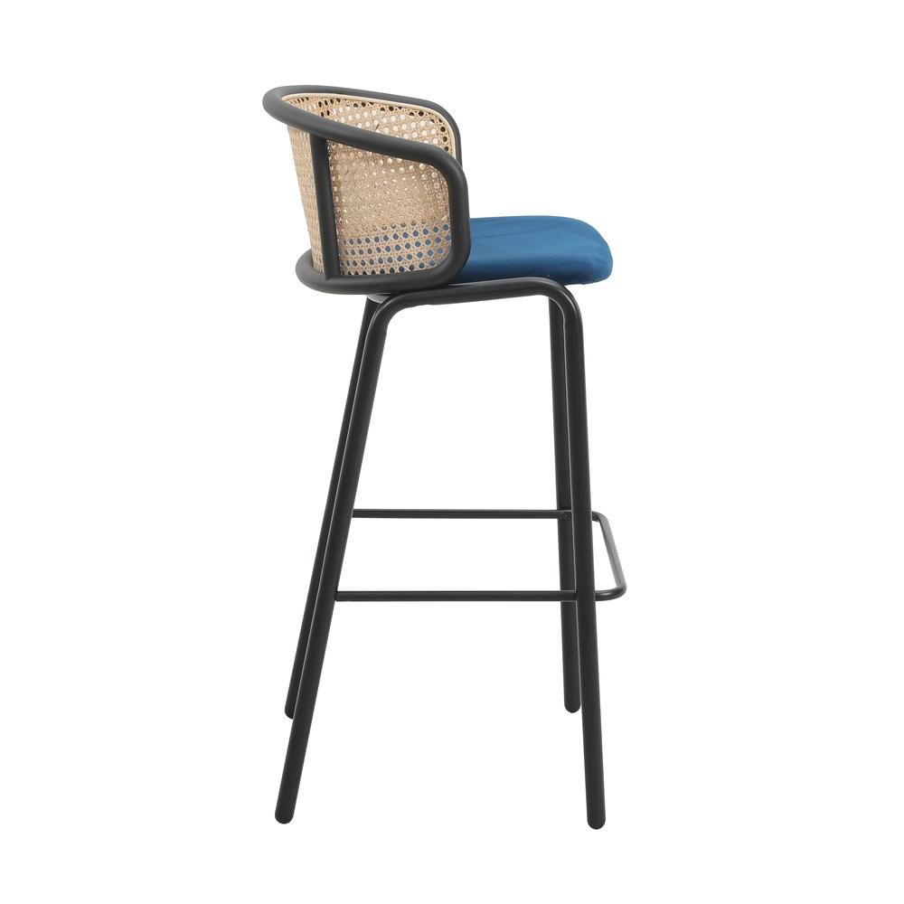 Wicker Bar Stool with Fabric Seat and Black Powder Coated Steel Frame, Set of 2