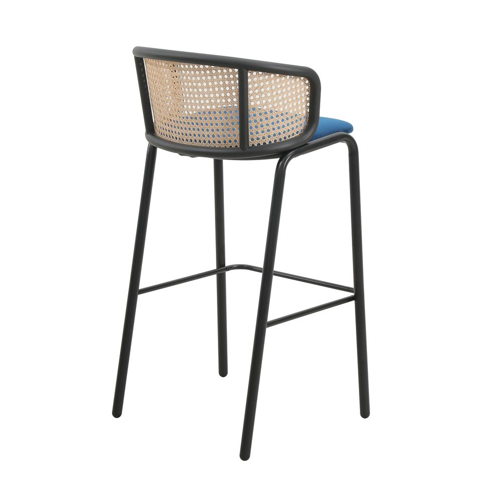 Wicker Bar Stool with Fabric Seat and Black Powder Coated Steel Frame, Set of 2