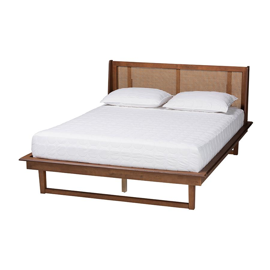 Aveena Mid-Century Modern Walnut Brown Finished Wood Queen Size Platform Bed