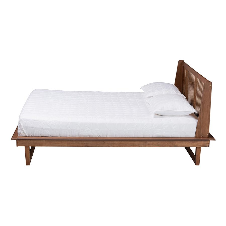 Aveena Mid-Century Modern Walnut Brown Finished Wood Queen Size Platform Bed