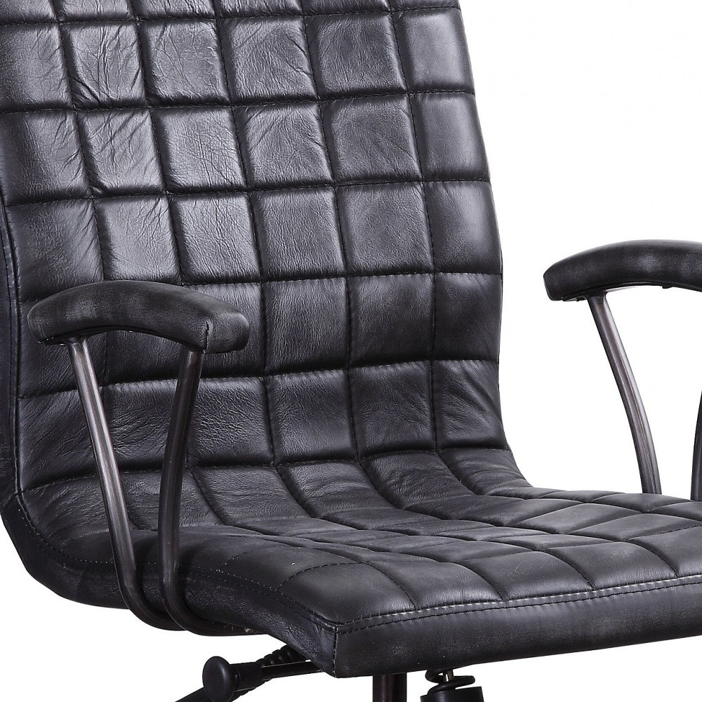 Vintage Black Top Grain Leather Upholstered Executive Office Chair