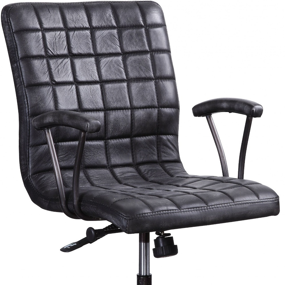 Vintage Black Top Grain Leather Upholstered Executive Office Chair