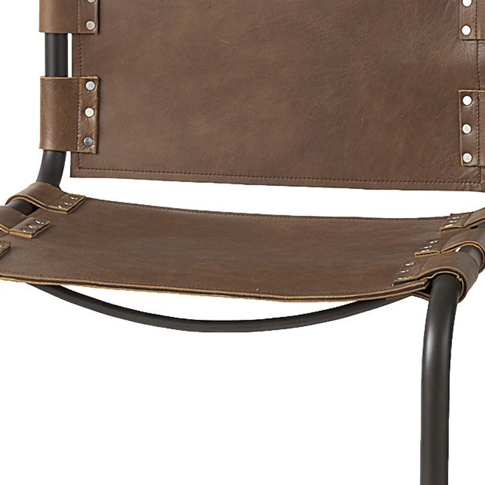 Brown Leather And Steel Bar Chair