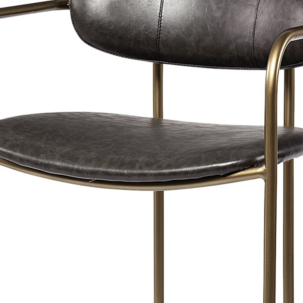 Brown And Gold Faux Leather And Steel Bar Height Bar Chair