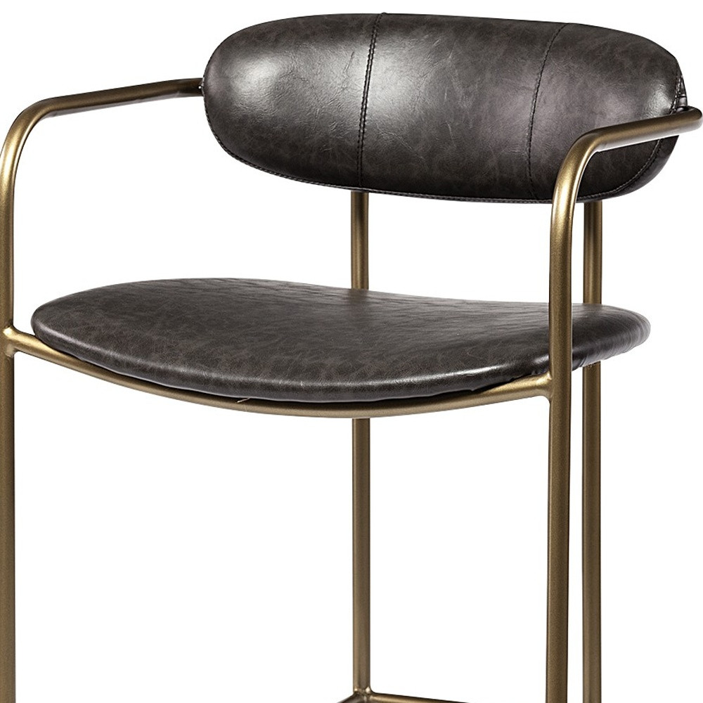 Brown And Gold Faux Leather And Steel Bar Height Bar Chair