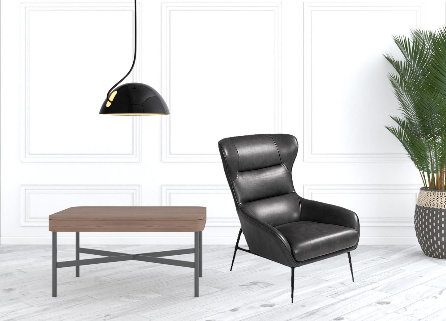 Slate Gray And Black Vegan Leather Arm Chair