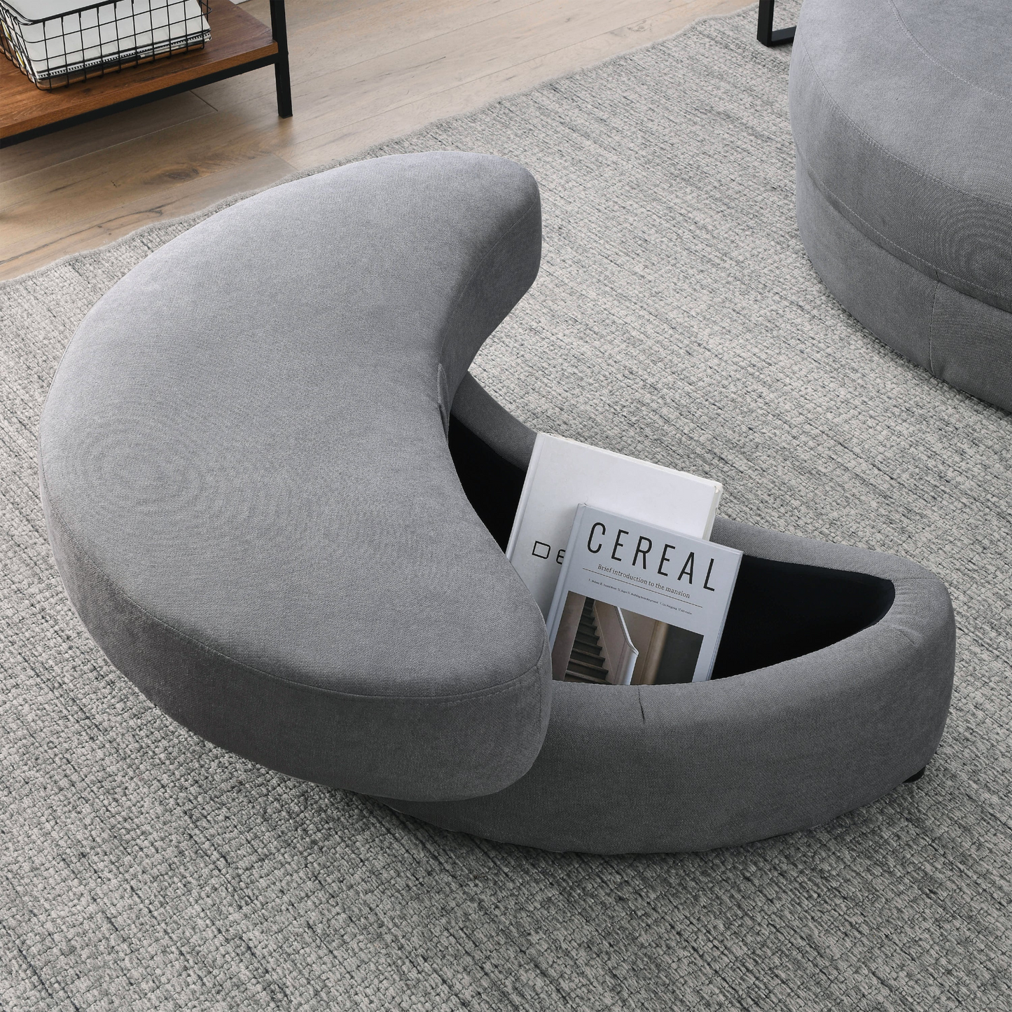 Swivel Accent Barrel Modern Dark Grey Sofa Lounge Club Big Round Chair with Storage Ottoman Linen Fabric for Living Room Hotel with Pillows