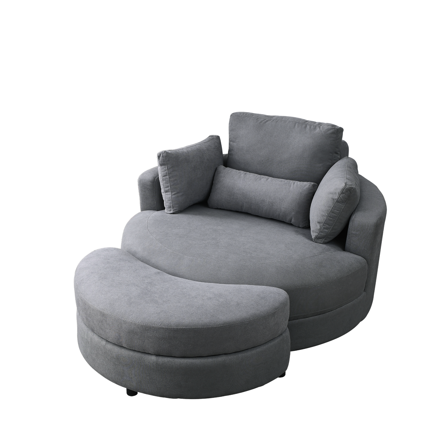 Swivel Accent Barrel Modern Dark Grey Sofa Lounge Club Big Round Chair with Storage Ottoman Linen Fabric for Living Room Hotel with Pillows