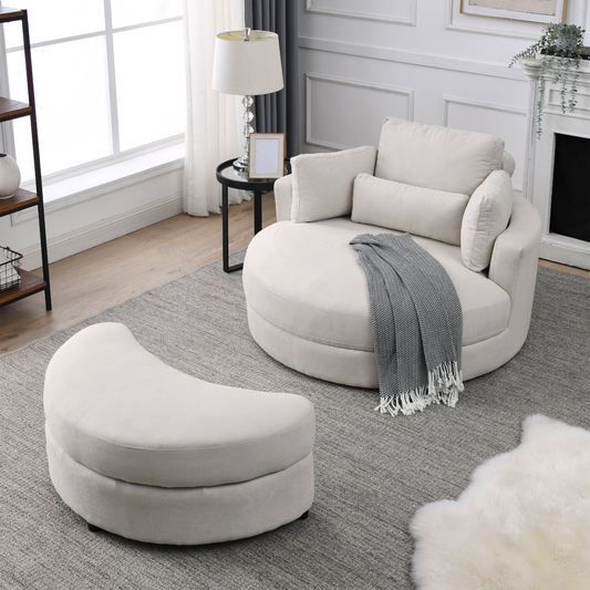 Swivel Accent Barrel Modern Sofa Lounge Club Big Round Chair with Storage Ottoman Linen Fabric for Living Room Hotel with Pillows . *2PCS