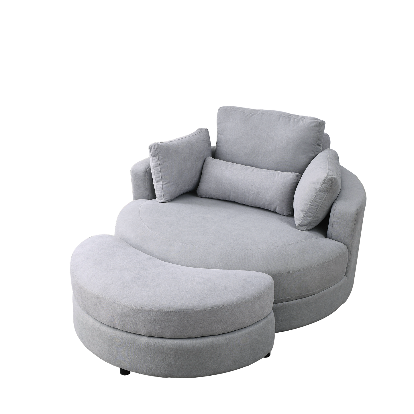 Swivel Accent Barrel Modern Grey Sofa Lounge Club Big Round Chair with Storage Ottoman Linen Fabric for Living Room Hotel with Pillows .2PCS