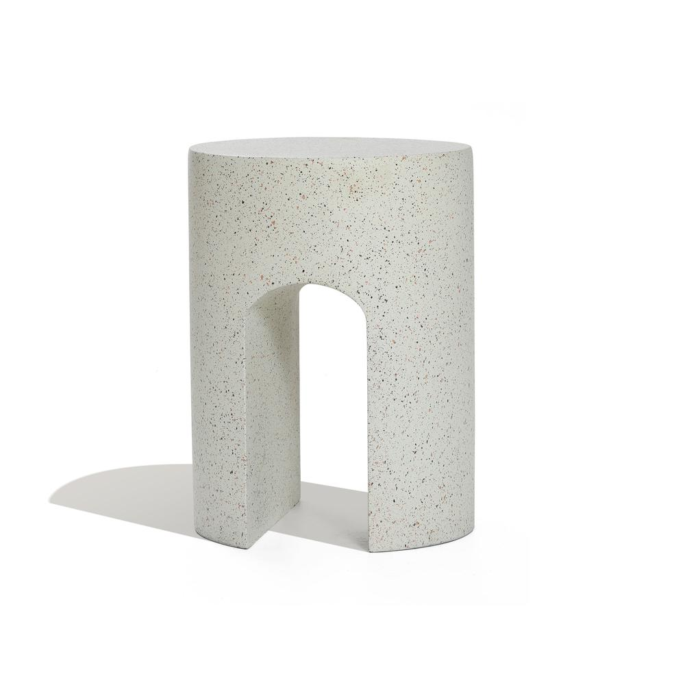 Mod Ivory White Cement Round with U-Shape Outdoor Side Table