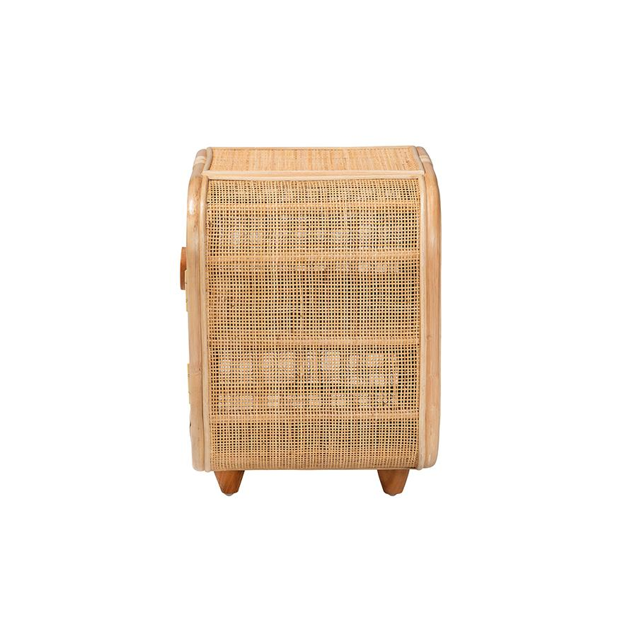 Keita Bohemian Natural Rattan and Mahogany Wood Nightstand