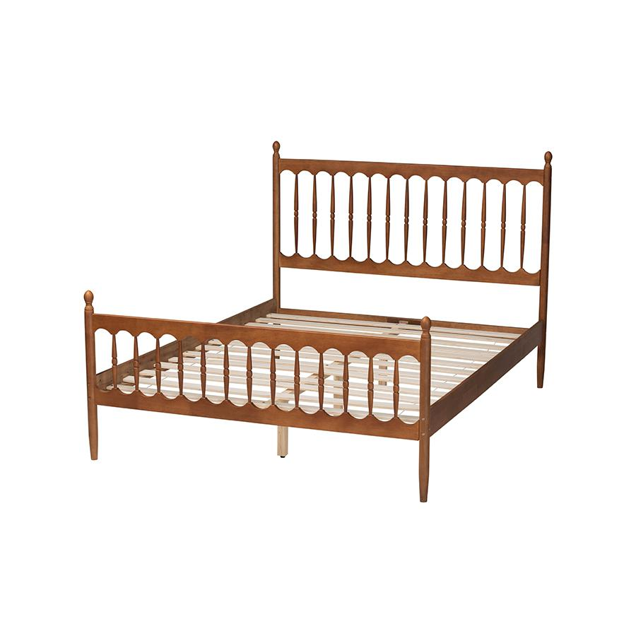 Deance Retro-Modern Walnut Brown Finished Wood Queen Size Platform Bed