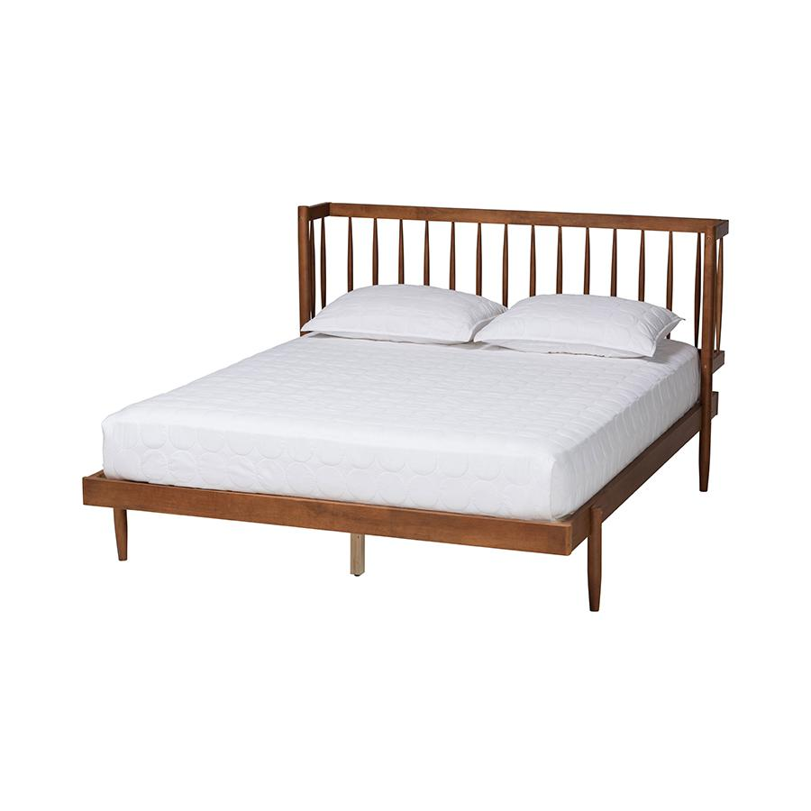 Calderon Retro-Modern Walnut Brown Finished Wood Queen Size Platform Bed