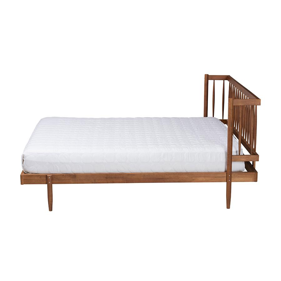 Calderon Retro-Modern Walnut Brown Finished Wood Queen Size Platform Bed