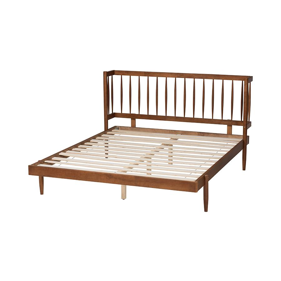 Calderon Retro-Modern Walnut Brown Finished Wood Queen Size Platform Bed