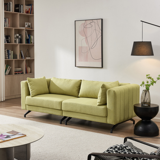 Living  Room  Sofa Couch with Metal Legs Light Green Fabric