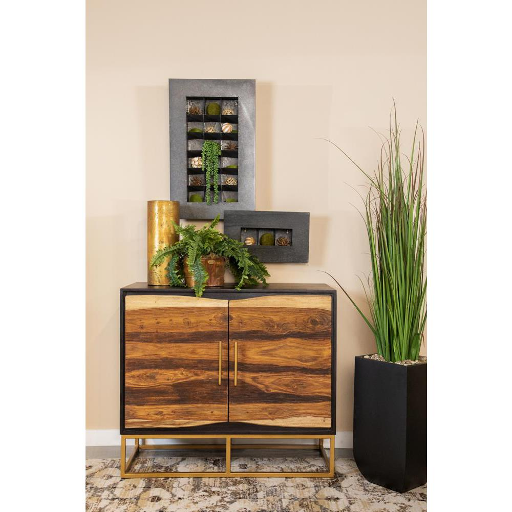 Zara 2-door Accent Cabinet Black Walnut and Gold