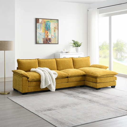 Modern L-shaped Chenille Cloud Sofa with Double Seat Cushions,5-seat Upholstered Sleeper Sofa Couch with Chaise Lounge