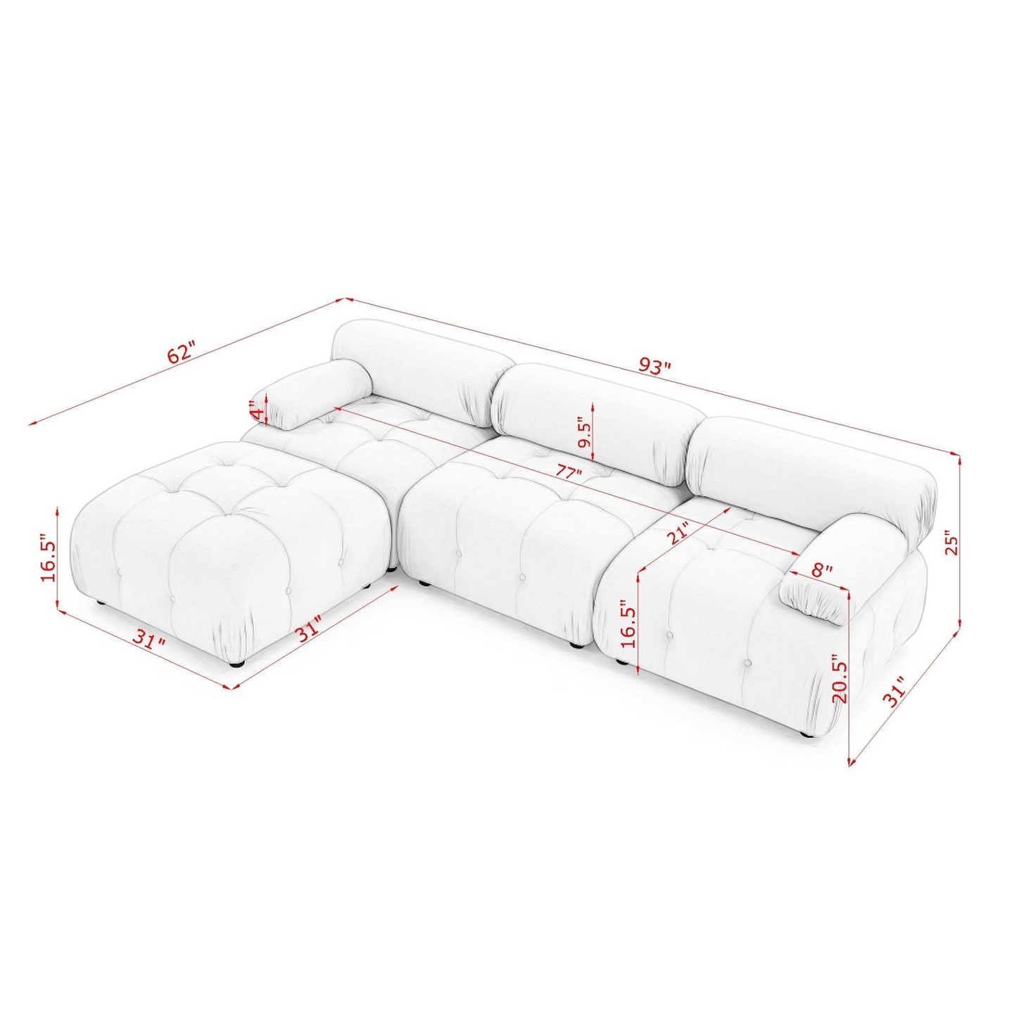 Modular Sectional Sofa, Button Tufted Designed and DIY Combination,L Shaped Couch with Reversible Ottoman, Black Velvet