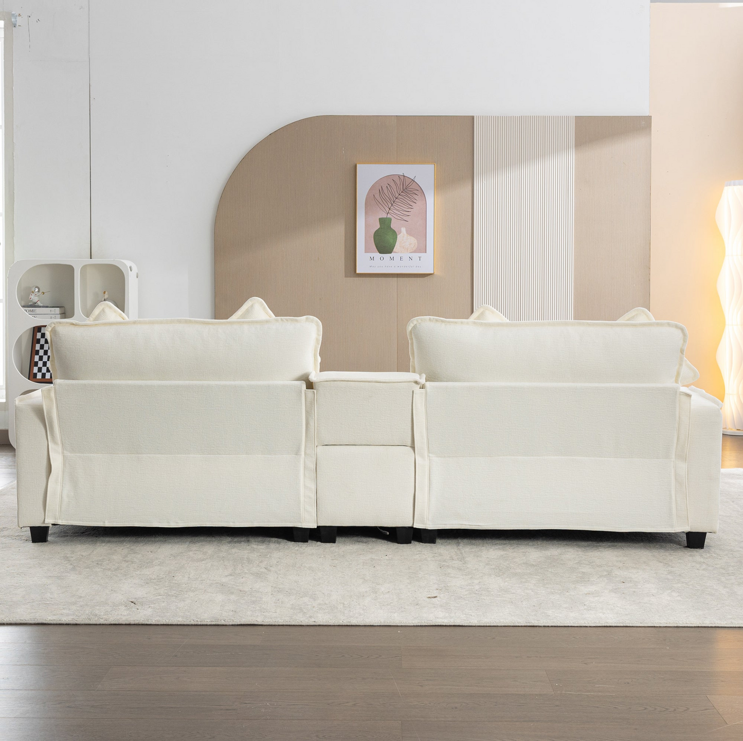 112.6" Sectional Sofa Chenille Upholstered Sofa with Two Removable Ottoman, Two USB Ports, Two Cup Holders and Large Storage Box for Living Room, Beige