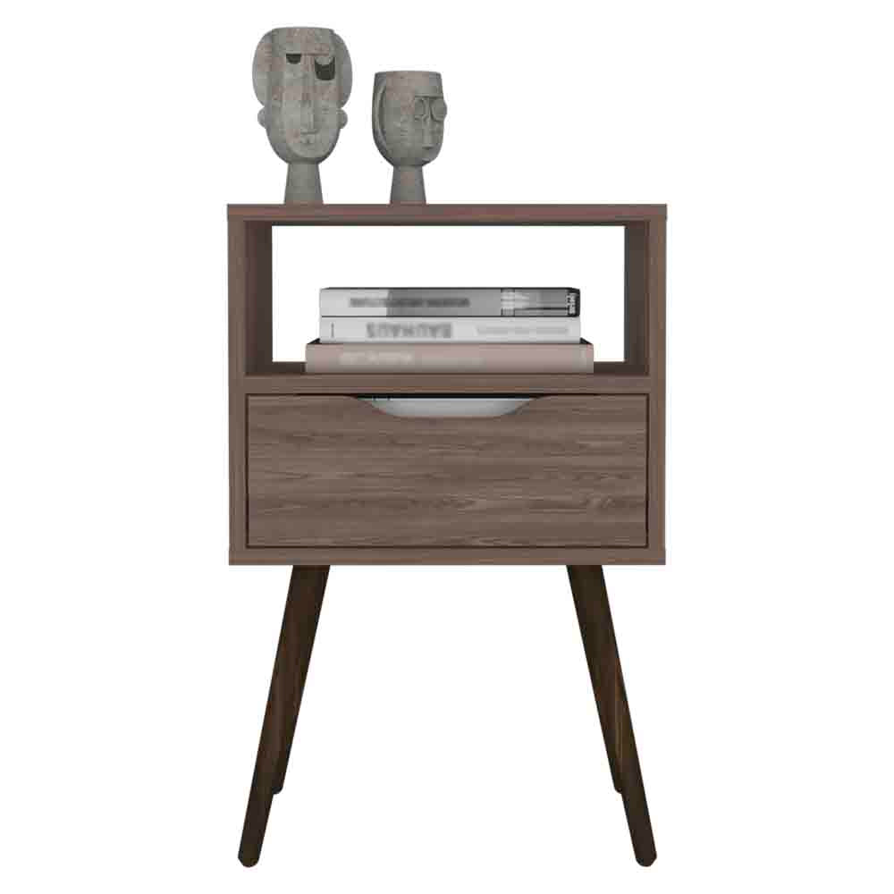 Nightstand  Fugaz, Open Shelf, Single Drawer, Dark Walnut Finish